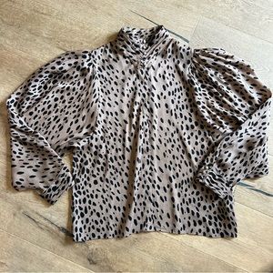Beige and black leopard long sleeve Victorian blouse